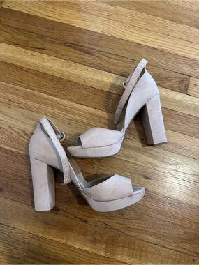 Nude Blush Platform Block Heel Sandals with Ankle Strap
